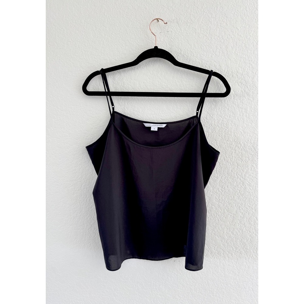 Diane von‎ Furstenberg Black Silk Camisole Top Adjustable Straps Womens